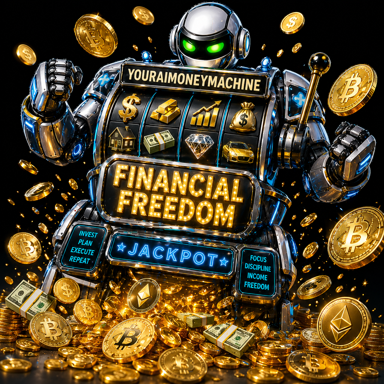 Your AI Money Machine banner logo in dark tech style