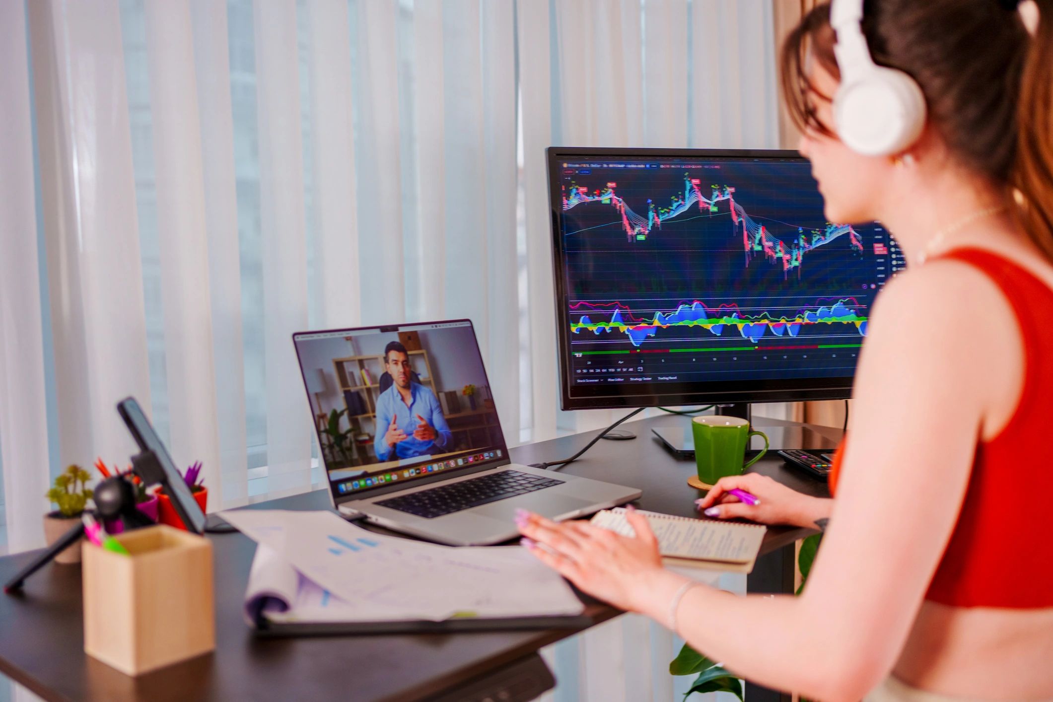 Entrepreneur working at a treadmill desk with laptop and monitor